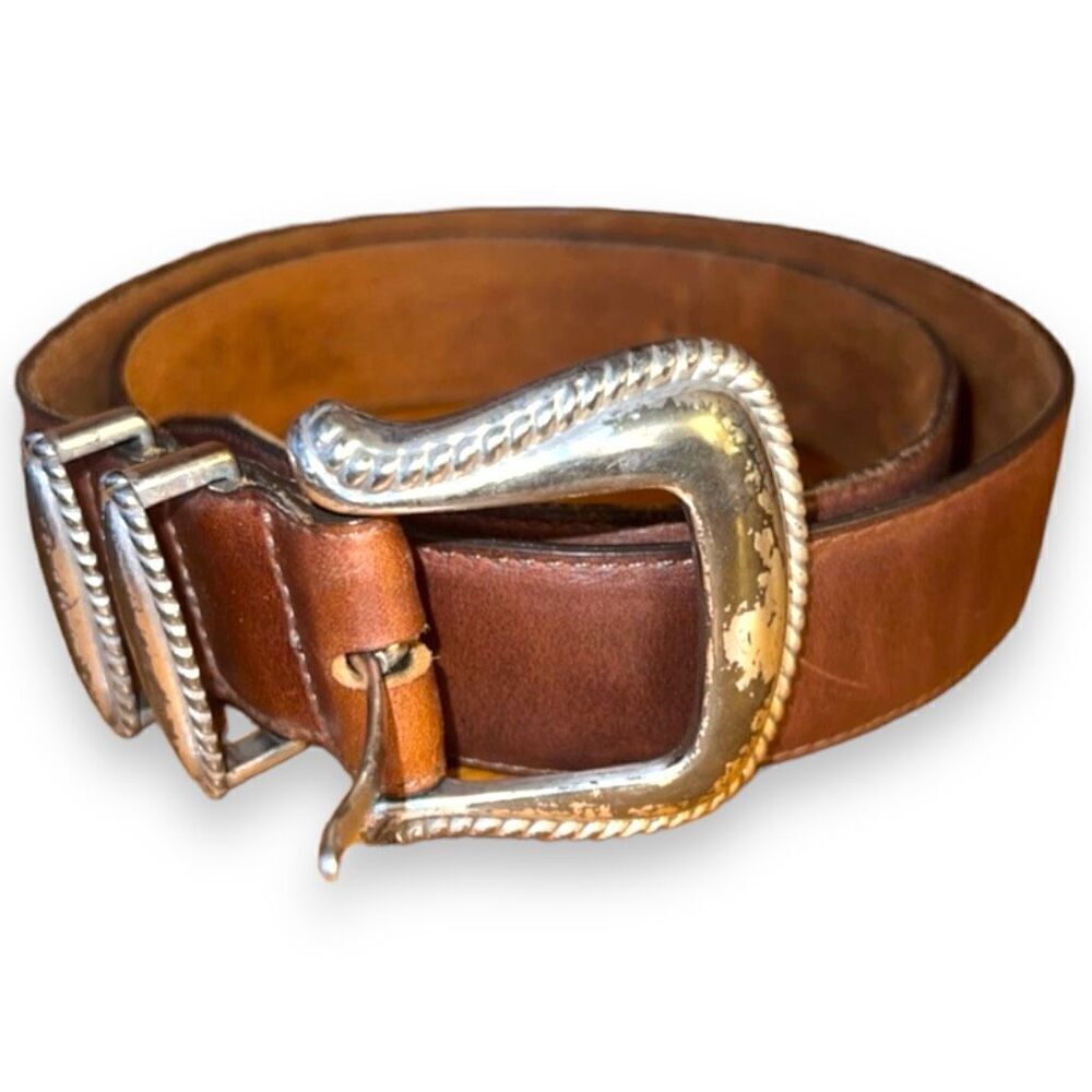 Brown Brighton Vintage Sterling Silver Leather Belt Size 33